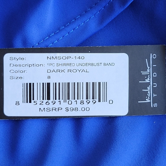 🌟 NWT NICOLE MILLER Royal Blue Halter Plunge Swimwear Women's Size 8  Shirred - Picture 6 of 14